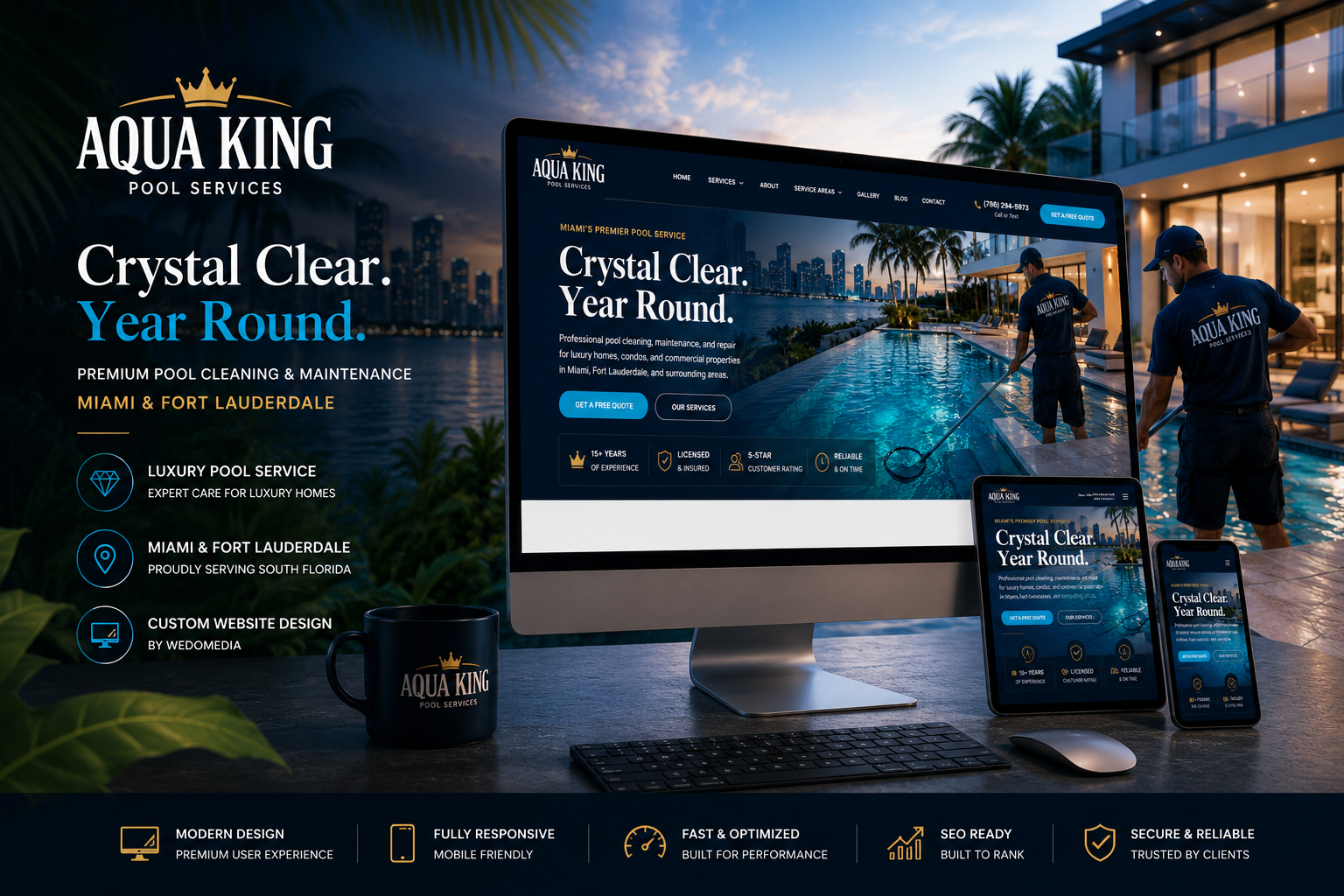 Aqua King Pool Services luxury pool cleaning website design by WeDoMedia