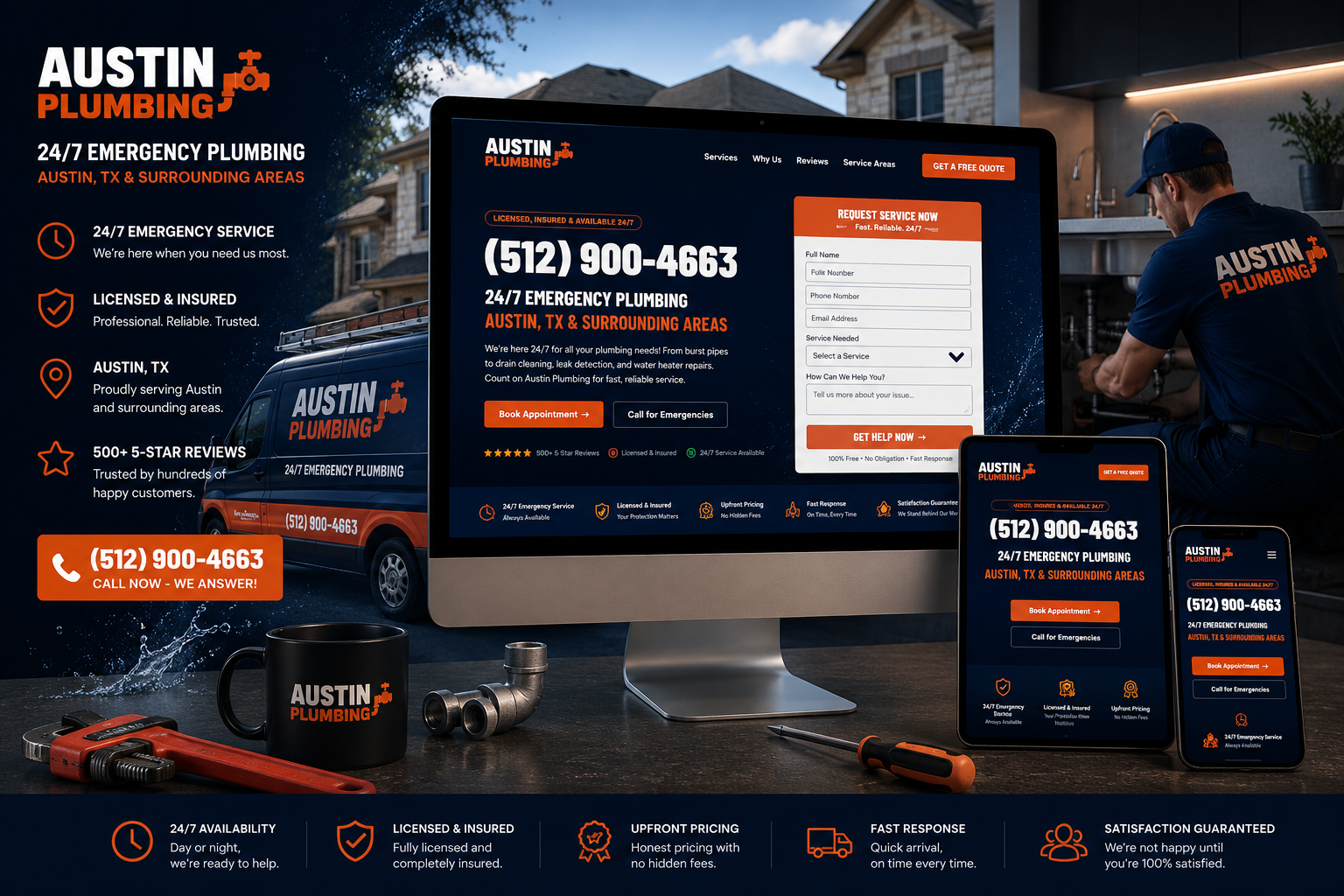 Austin Plumbing emergency plumbing website design by WeDoMedia