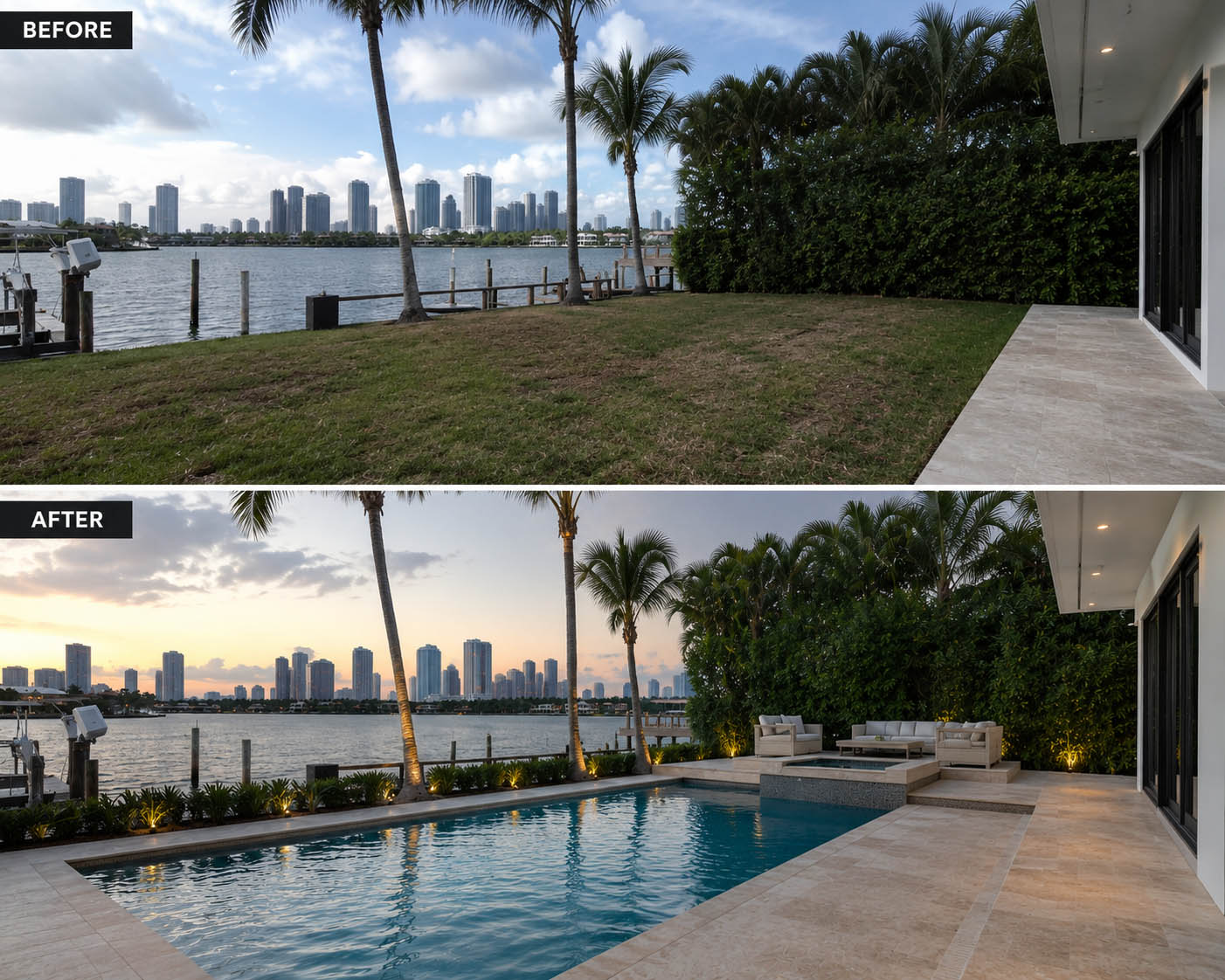 Before and after custom pool construction in South Florida