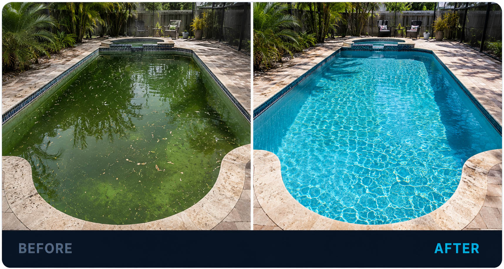 Dirty pool before and after professional cleaning service